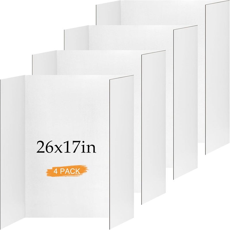 Xnewtwo 4 Pack Small Trifold Poster Board 26 x 17 Inch White Corrugated Project Boards for Science Fairs, School Projects, Event Displays and Business Presentations - Image 1